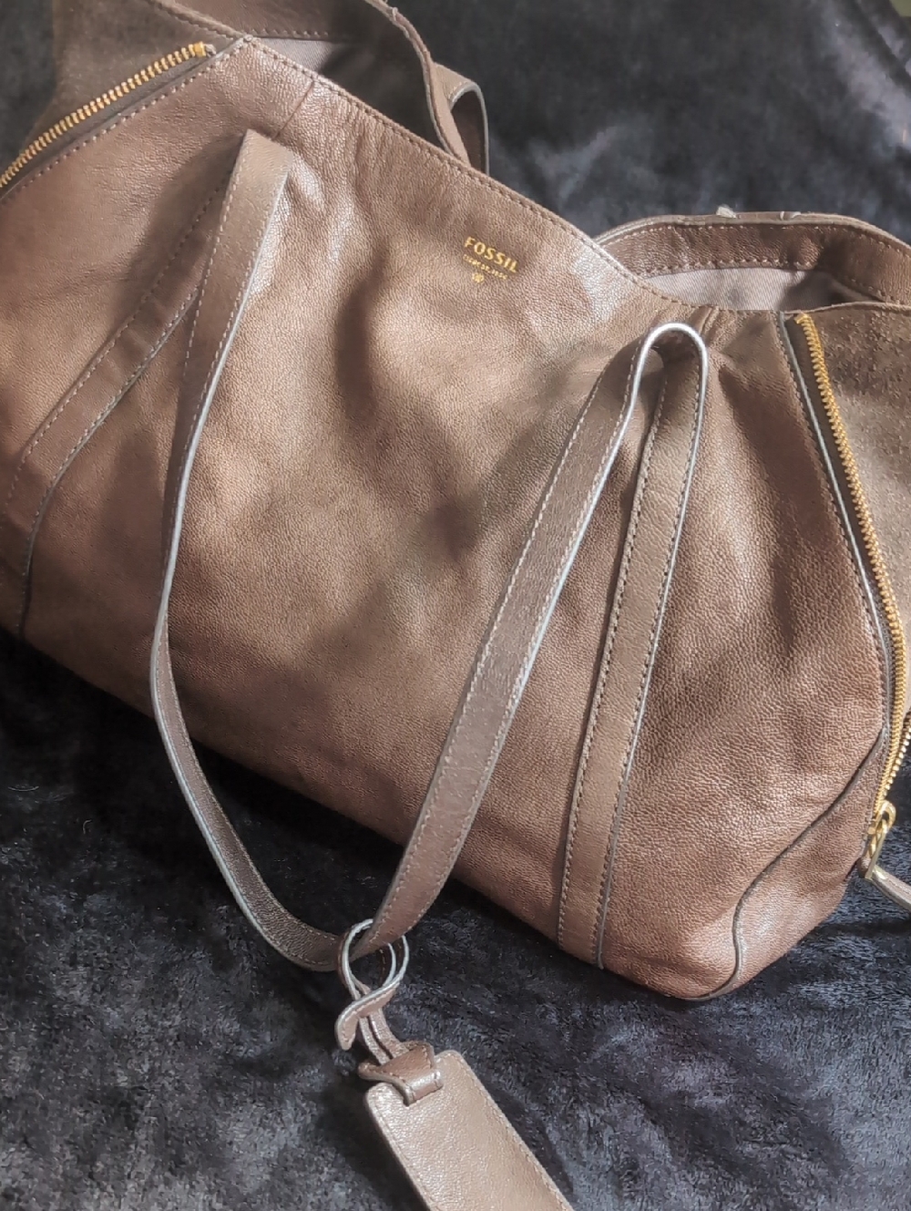 Fossil Chocolate Brown Leather Tote with Gold Hardware